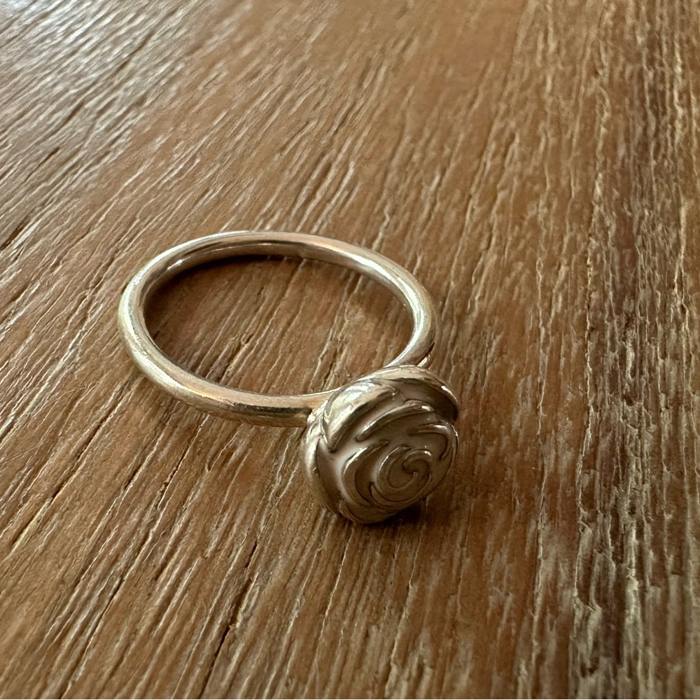 Sterling Silver Rose Stackable Ring with Pink Enamel (Size 7)